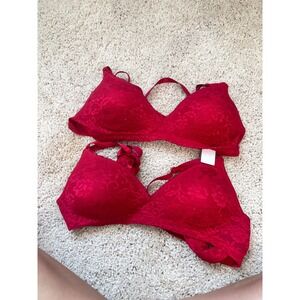 Playtex Wireless Lace Bra Cranberry Red Half Sizes Too 36B Lot of 2 Floral Bra